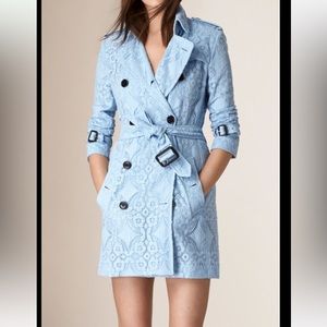Burberry lace floral crochet trench coat blue